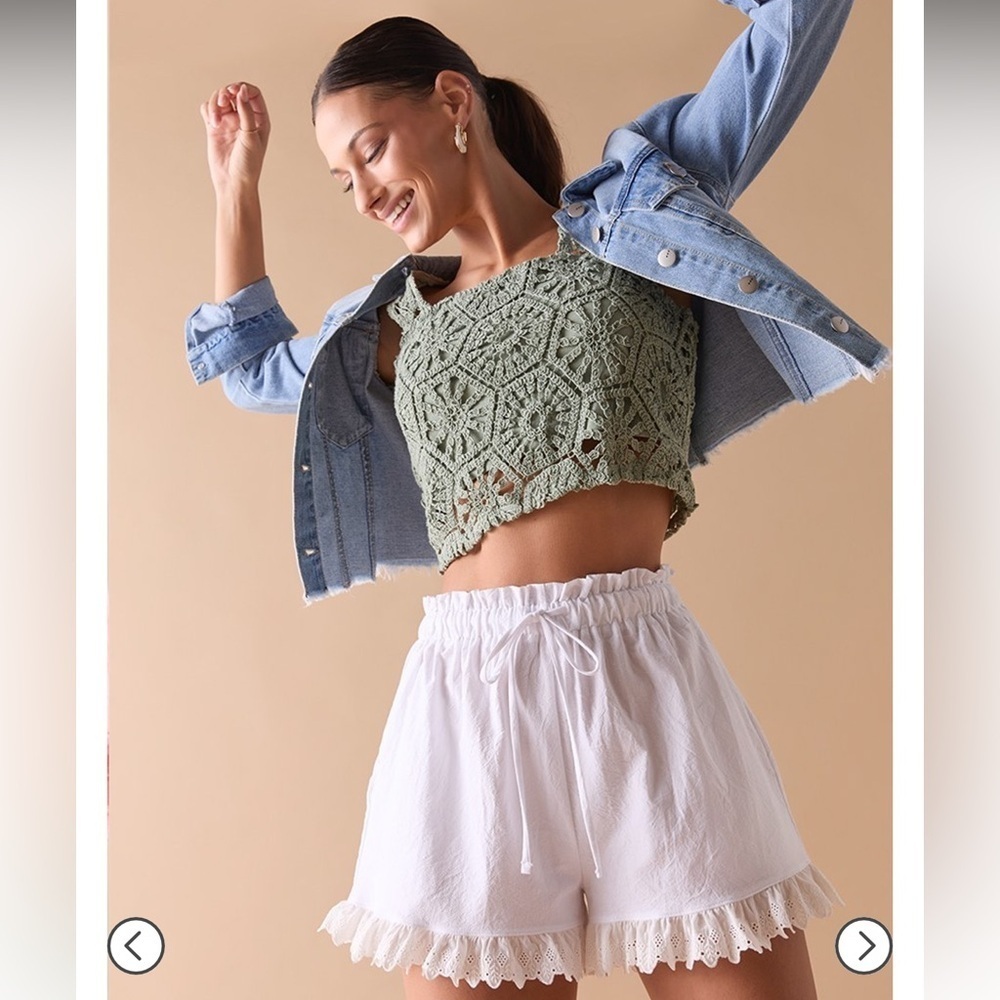 Francesca’s Blue Rain Kenya Eyelet Trim Soft Shorts